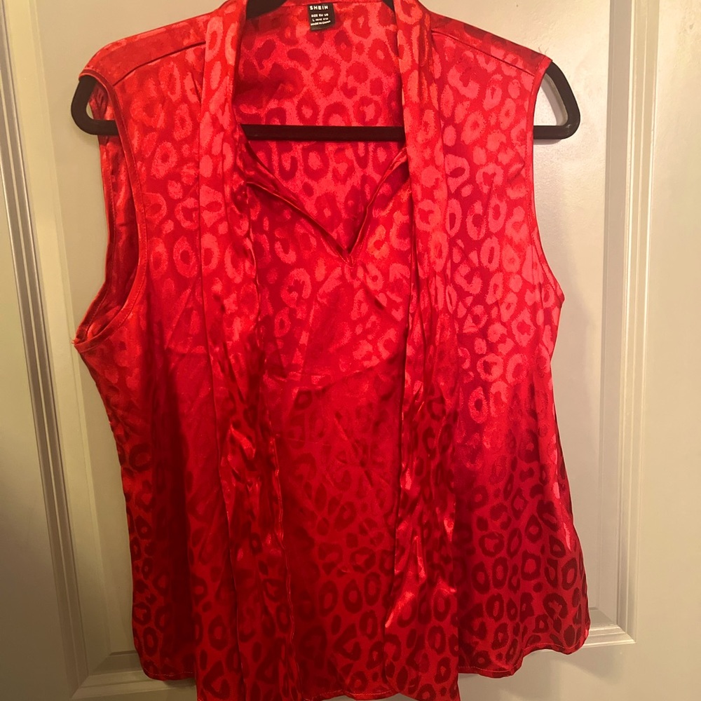 Satin red cheetah blouse